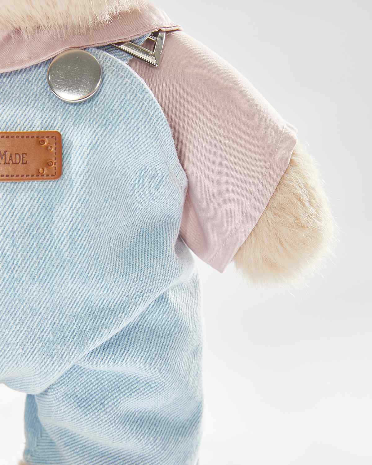 Teddy Bear – Denim Outfit with Pink Beanie