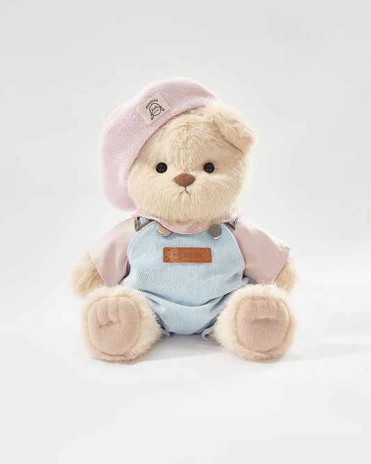 Teddy Bear – Denim Outfit with Pink Beanie