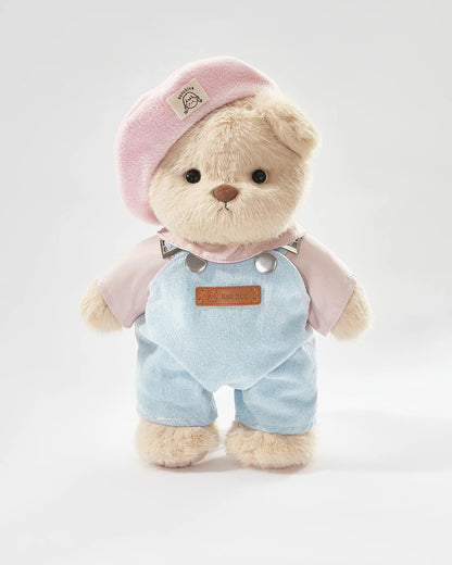 Teddy Bear – Denim Outfit with Pink Beanie