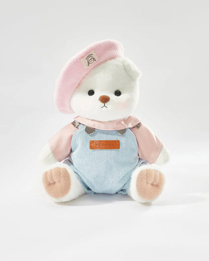 Teddy Bear – Denim Outfit with Pink Beanie