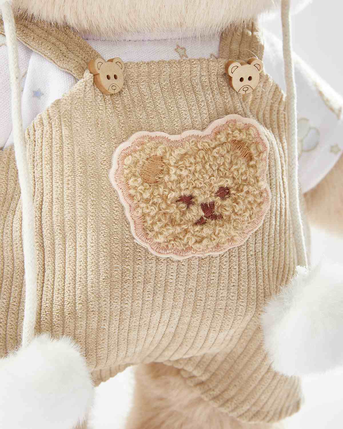 Teddy Bear Outfit – White Sheep Overalls Set