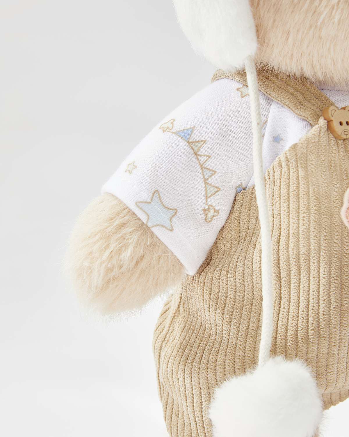 Teddy Bear Outfit – White Sheep Overalls Set