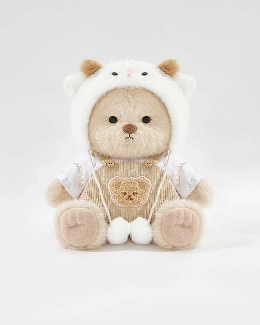 Teddy Bear Outfit – White Sheep Overalls Set
