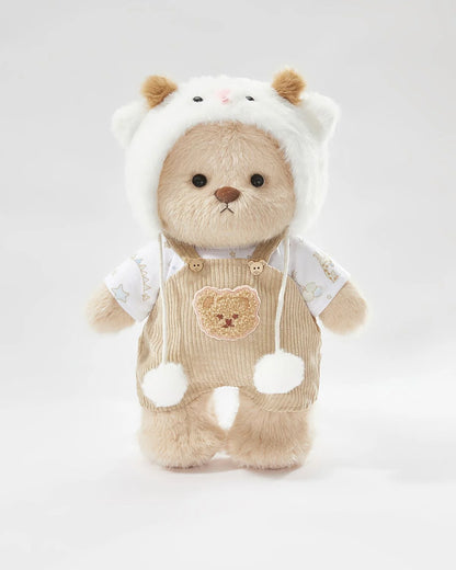 Teddy Bear Outfit – White Sheep Overalls Set