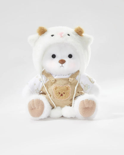Teddy Bear Outfit – White Sheep Overalls Set