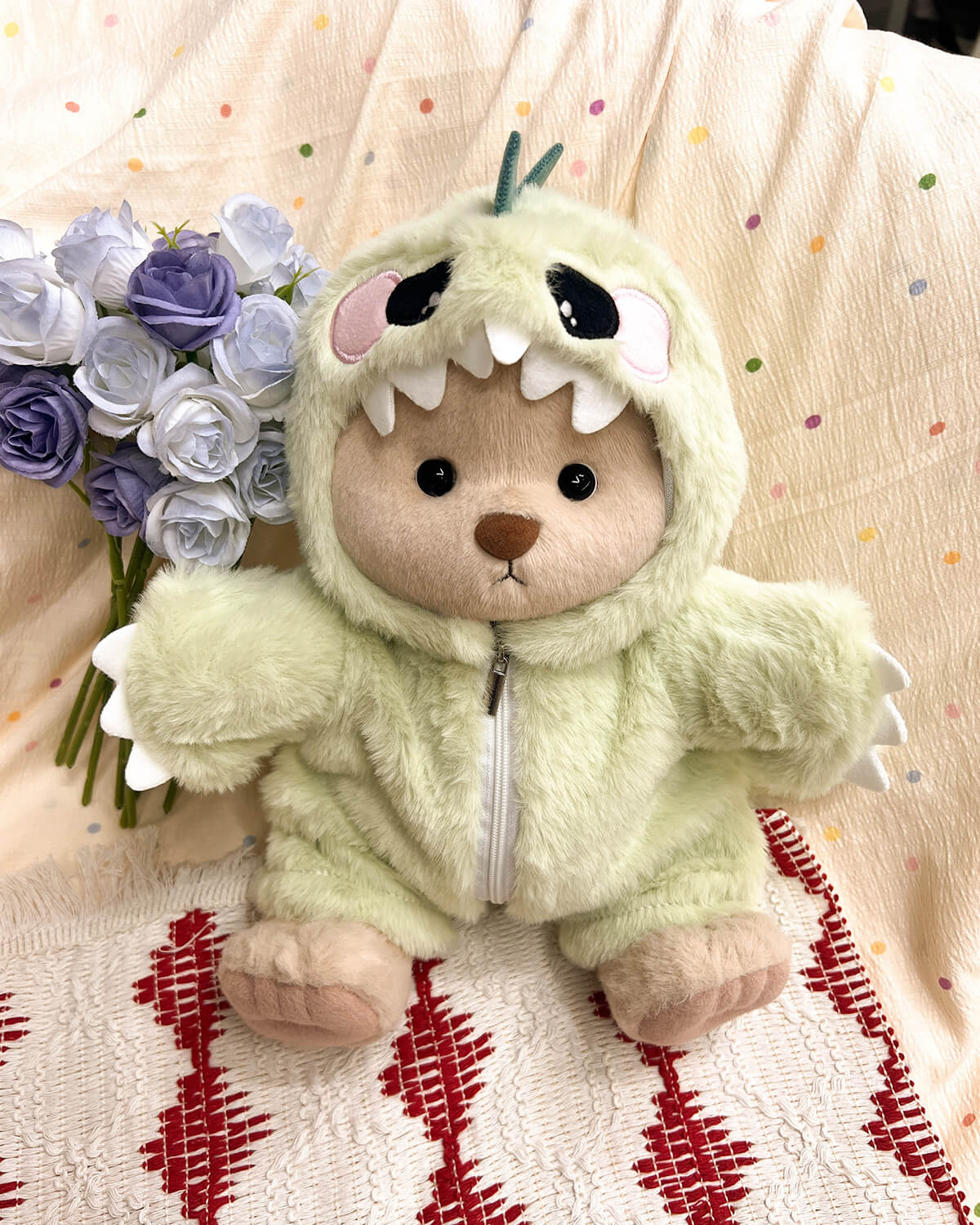 Teddy Bear Outfit – Green Dinosaur Jumpsuit