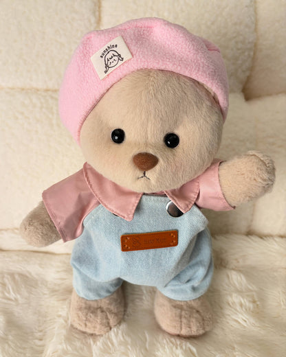 Teddy Bear – Denim Outfit with Pink Beanie