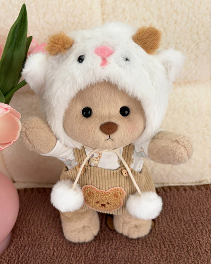 Teddy Bear Outfit – White Sheep Overalls Set