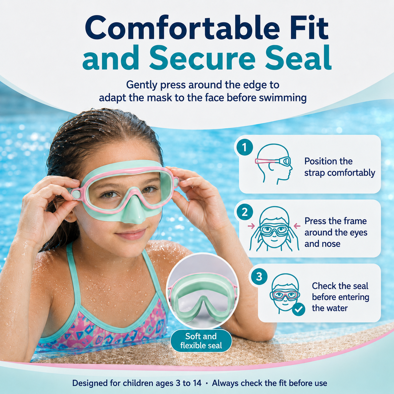 Kids’ Swimming Goggles with Nose Cover