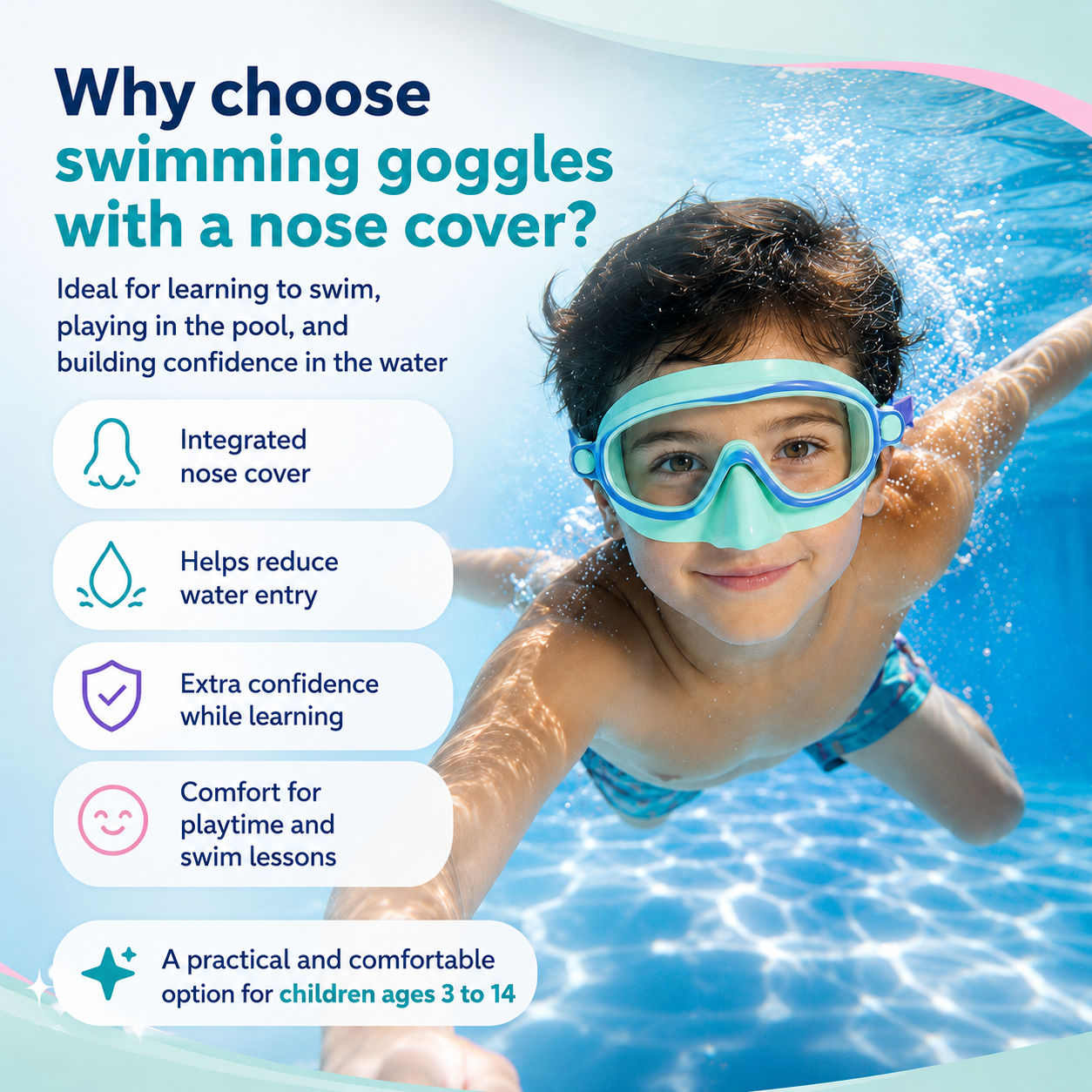 Kids’ Swimming Goggles with Nose Cover